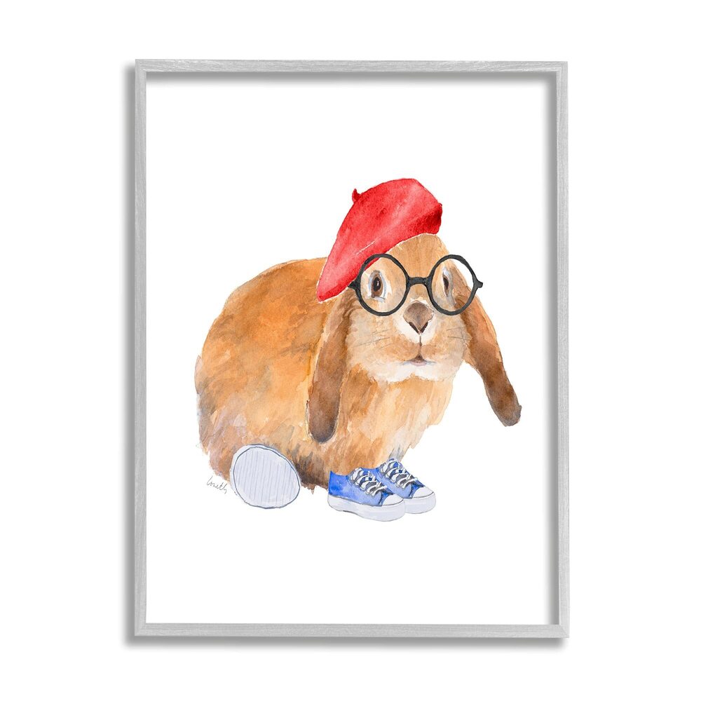 6916 Chic Bunny Rabbit Red Beret Hat Round Glasses, Designed By Lanie